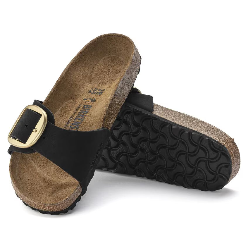 Madrid Big Buckle Nubuk Leather - Black